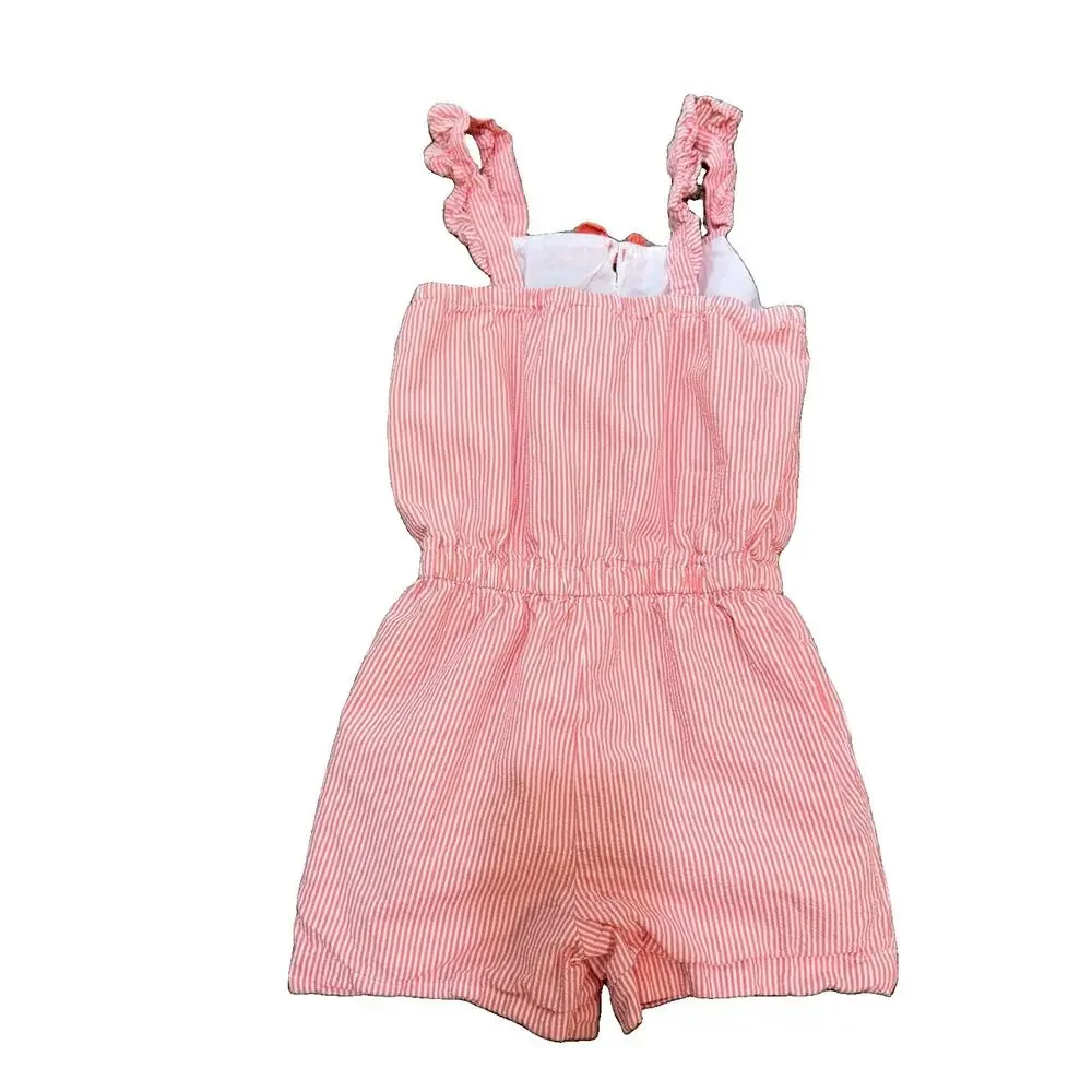 Gymboree Girls Pink/White Striped Seersucker Fruit Romper 5T Sleeveless